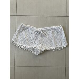 Laundry by Shelli Segal Shorts Laser Cut Pom Pom Tie Waist White